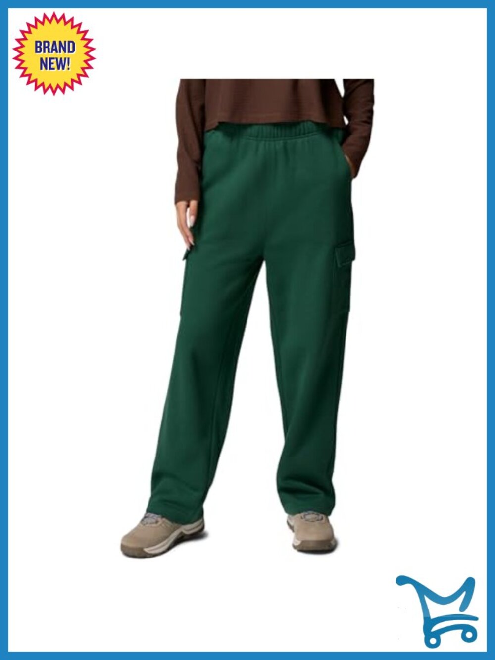 Fleece Cargo Pants Cotton Blend Straight Leg Pull On Outdoor